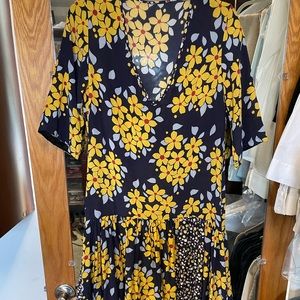 Navy and yellow floral midi dress Perfect conditio